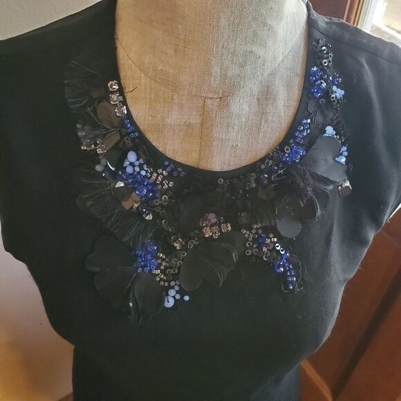 3.1 Phillip Lim black dress blue flowe&sequins neck dress sz 6 - Picture 3 of 5